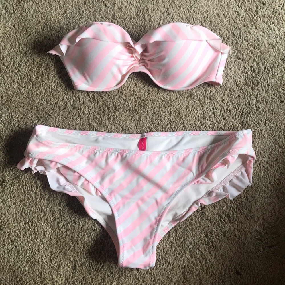 Victoria's Secret Pink and White Striped Bandeau Bikini